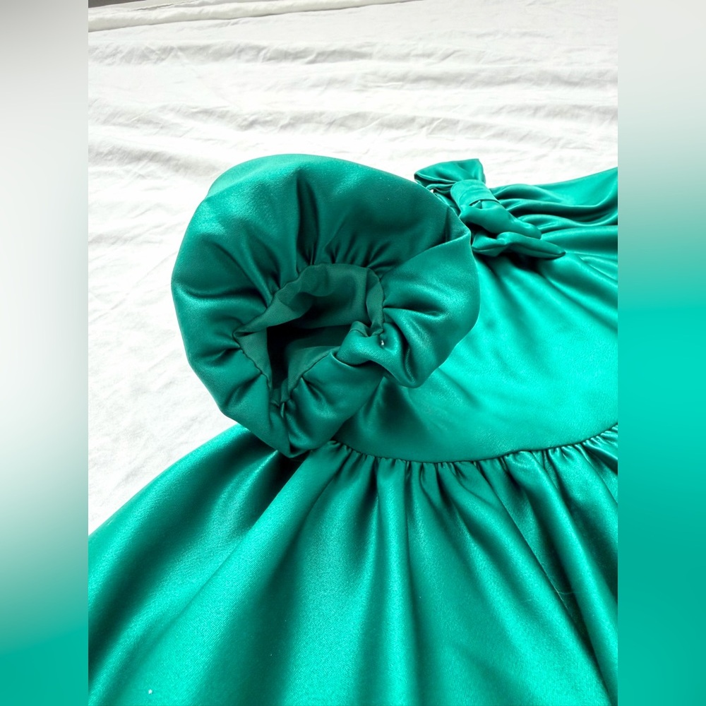 Janie & Jack The Satin Holiday Dress Emerald Green | Toddler 18-24m - Picture 8 of 14